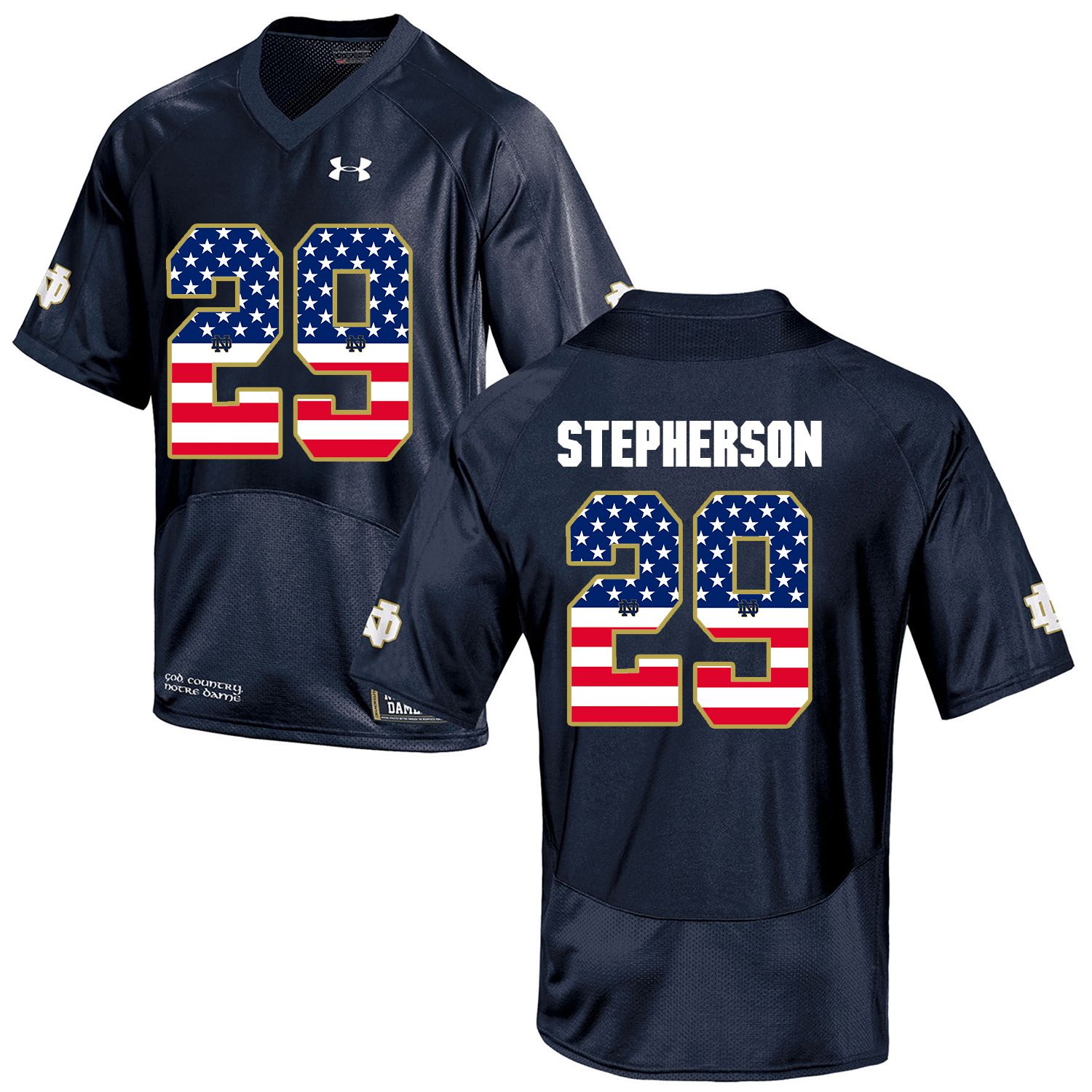 Men Norte Dame Fighting Irish #29 Stepherson Navy Blue Flag Customized NCAA Jerseys->customized ncaa jersey->Custom Jersey